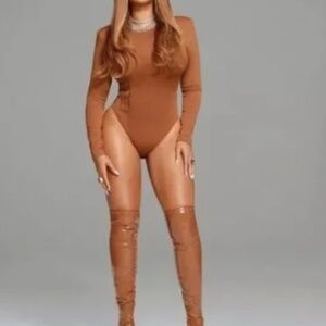 Adidas x Ivy Park Brown Tan Three Stripe Bodysuit Size small